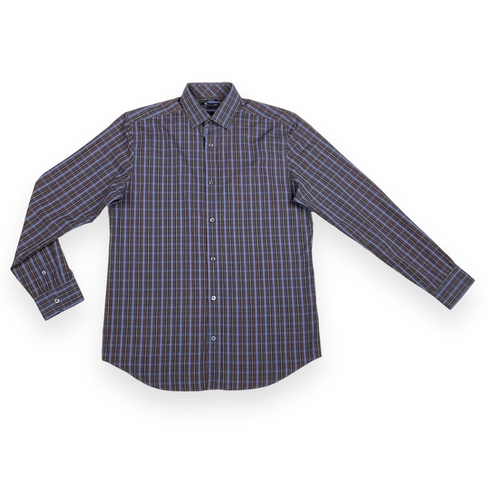 Gap Shirt Men Medium Brown Long Sleeve Button Down Plaid Non-Iron